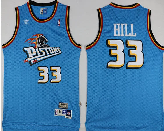 Pistons 33 Grant Hill Blue Hardwood Classics Basketball Jersey