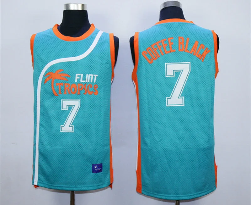 Flint Tropics 7 Coffe Black Teal Semi Pro Movie Stitched Basketball Basketball Jersey