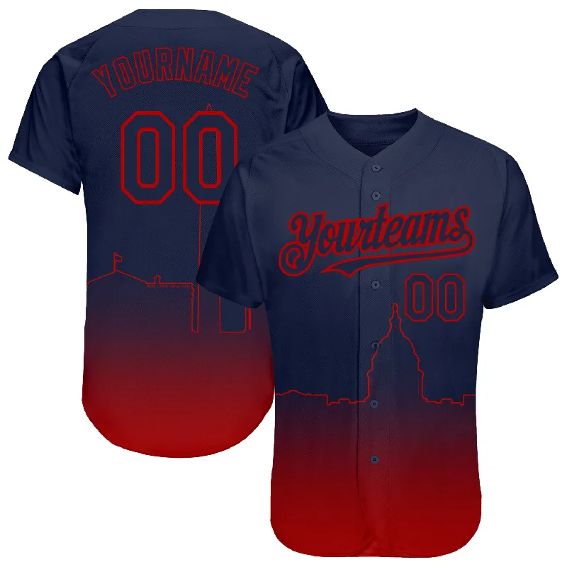 Custom Navy Red 3D Washington City Edition Fade Fashion Authentic Baseball Jersey