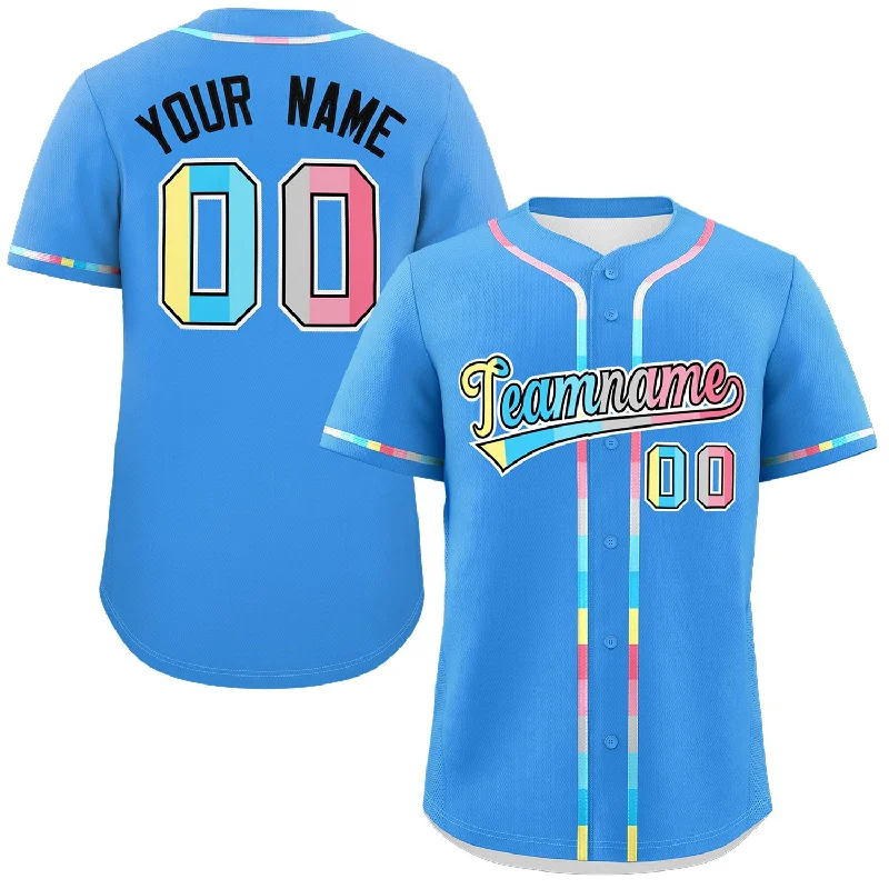 Custom Powder Blue Genderflux For Pride Month Classic Style Authentic Baseball Jersey