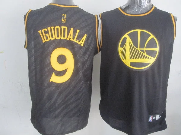 Warriors 9 Iguodala Black Precious Metals Fashion Basketball Jerseys