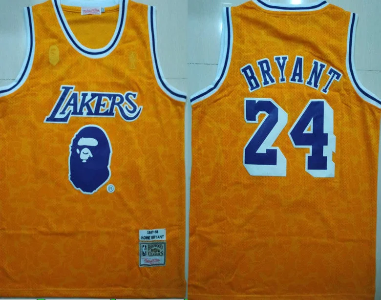 Lakers Bape 24 Kobe Bryant Yellow 1997-98 Hardwood Classics Basketball Jersey