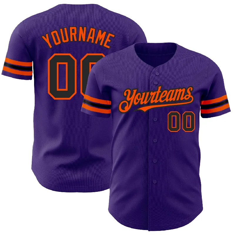 Custom Purple Black-Orange Authentic Baseball Jersey