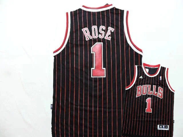 Bulls 1 Rose Red Stripe Black New Revolution 30 Basketball Jerseys