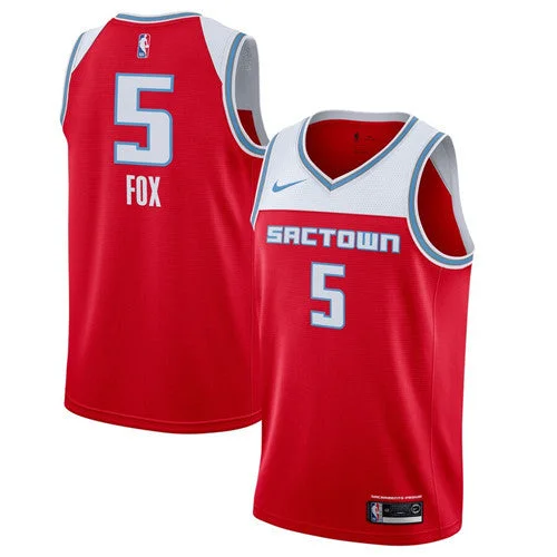 Men's Sacramento Kings #5 De'Aaron Fox Red 2019 City Edition Swingman Stitched Basketball Jersey