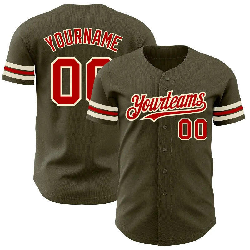 Custom Olive Red-Cream Authentic Salute To Service Baseball Jersey