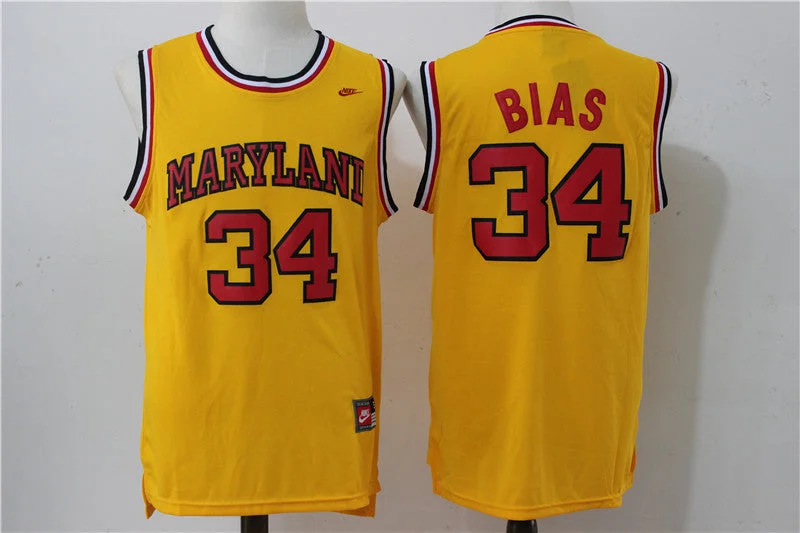 Maryland Terps 34 Len Bias Yellow College Basketball Jersey