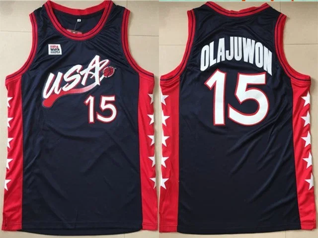 USA 15 Hakeem Olajuwon Black Dream Team III Basketball Jersey