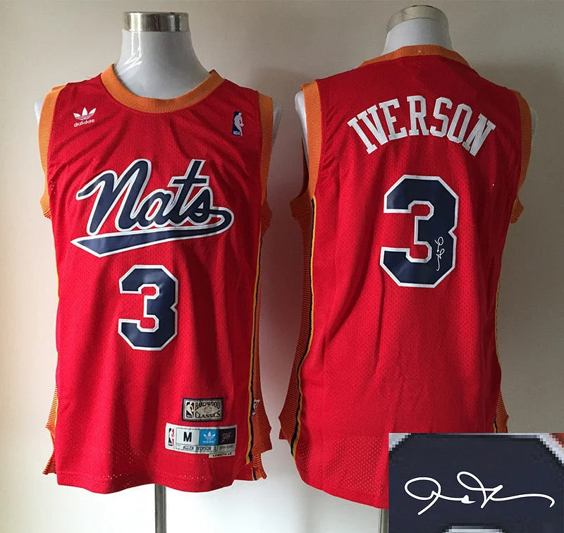 76ers 3 Iverson Red Hardwood Classics Signature Edition Basketball Jerseys