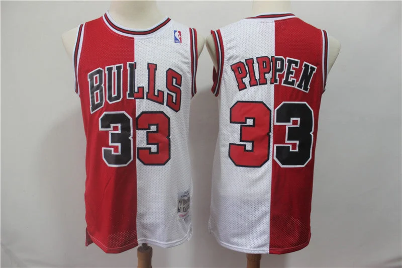 Bulls 33 Scottie Pippen Red White Split 1997-98 Hardwood Classics Basketball Jersey