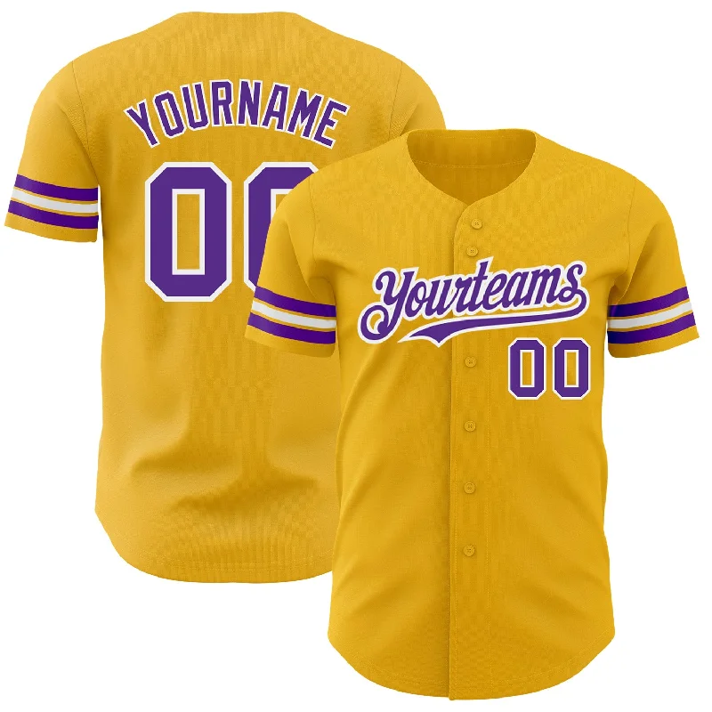 Custom Gold Purple-White Authentic Baseball Jersey