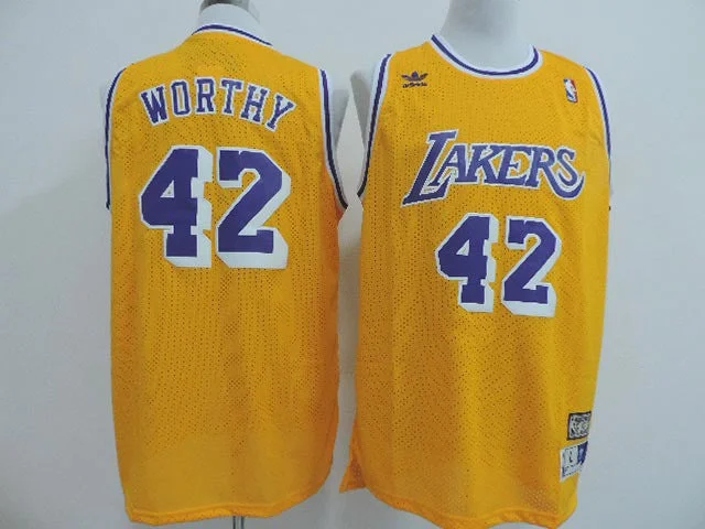 Lakers 42 Worthy Gold Hardwood Classics Basketball Jerseys