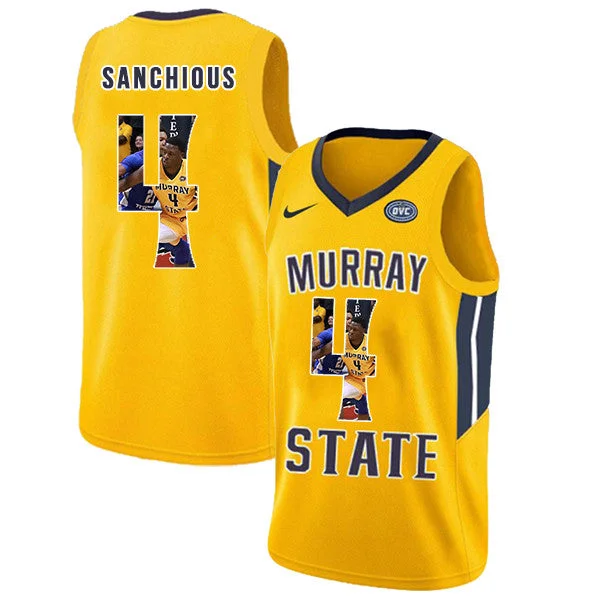 Murray State Racers 4 Brion Sanchious Yellow Fashion College Basketball Basketball Jersey