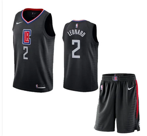 Men's Los Angeles Clippers #2 Kawhi Leonard Black Stitched Basketball Jersey(With Shorts)