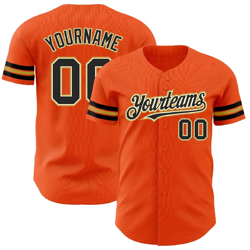 Custom Orange Black Cream-Old Gold Authentic Baseball Jersey