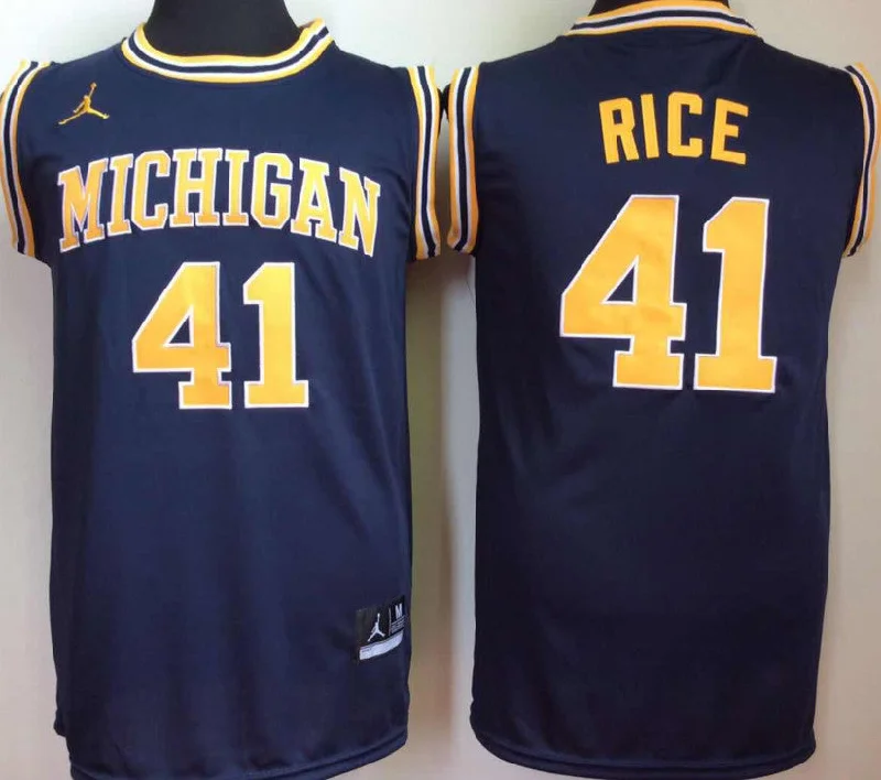 Michigan Wolverines 41 Glen Rice Navy College Basketball Basketball Jersey