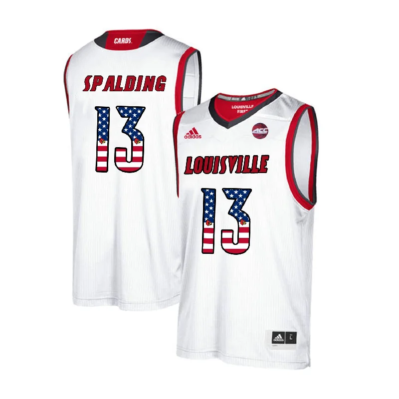 Louisville Cardinals 13 Ray Spalding White USA Flag College Basketball Basketball Jersey