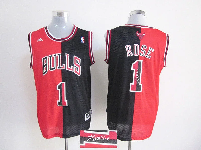 Bulls 1 Rose Red & Black Split Signature Edition Basketball Jerseys