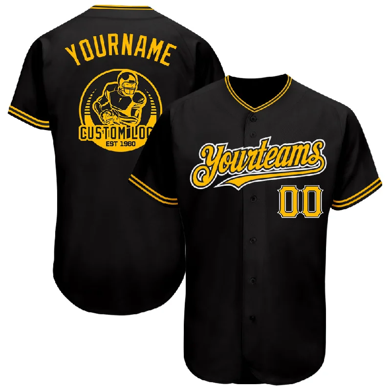 Custom Black Gold-Yellow Authentic Baseball Jersey