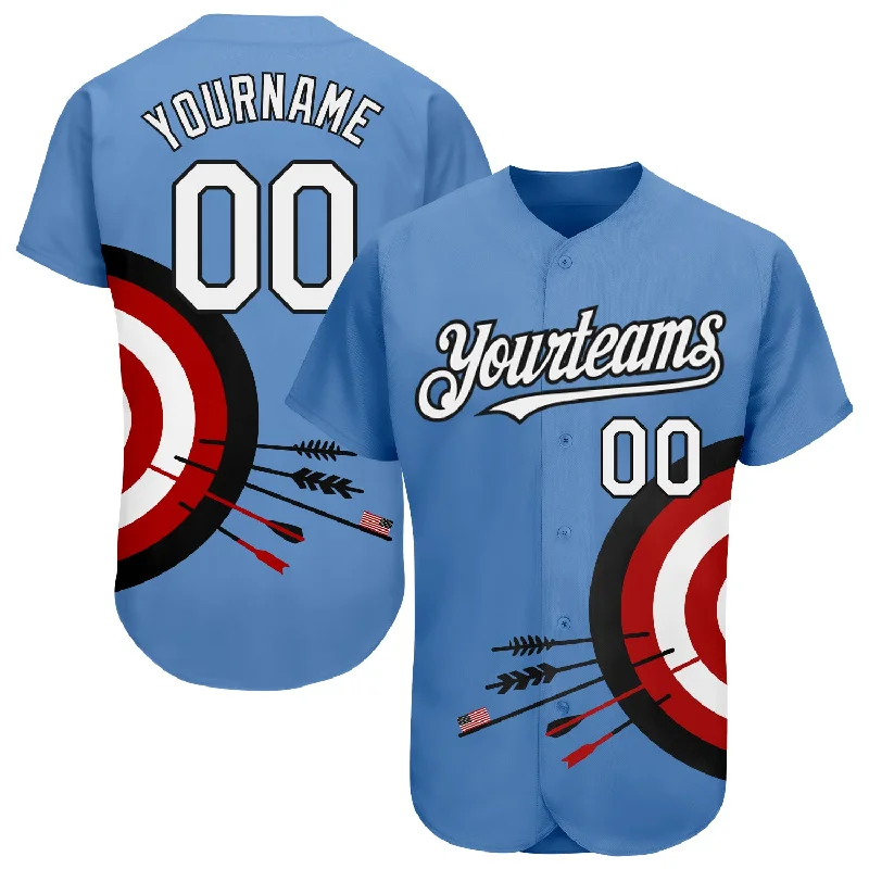 Custom Light Blue White-Black 3D Pattern Design Dart Board Target Authentic Baseball Jersey