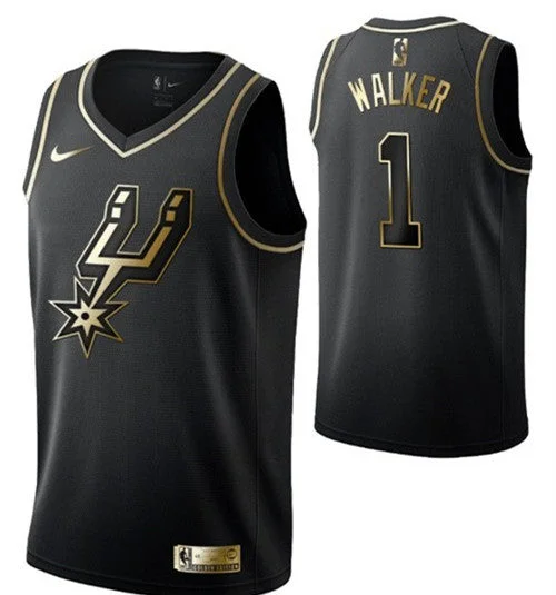 Men's San Antonio Spurs #1 Lonnie Walker Black Golden Edition Swingman Stitched Basketball Jersey