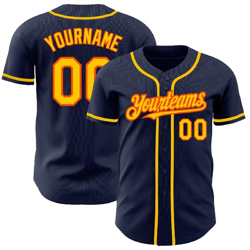 Custom Navy Yellow-Orange Authentic Baseball Jersey