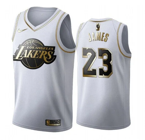 Men's Los Angeles Lakers #23 LeBron James White 2019 Golden Edition Stitched Basketball Jersey