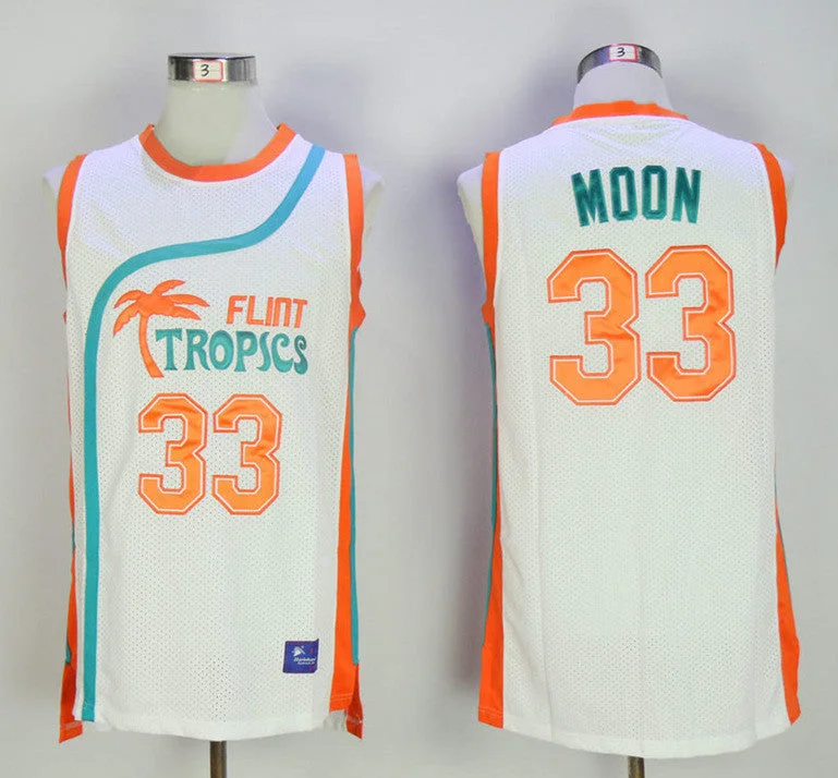 Flint Tropics 33 Jackie Moon White Semi Pro Movie Stitched Basketball Basketball Jersey