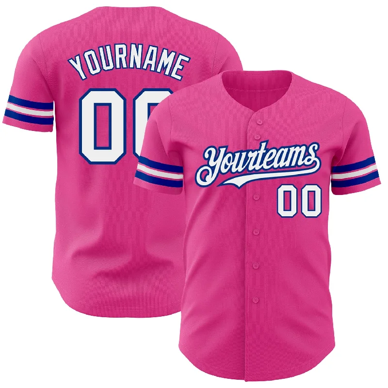 Custom Pink White-Royal Authentic Baseball Jersey