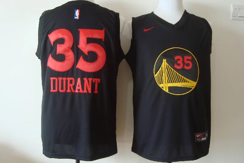 Men's Golden State Warriors #35 Kevin Durant Black With Red Fashion Stitched Basketball Jersey