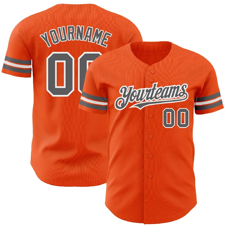 Custom Orange Steel Gray-White Authentic Baseball Jersey