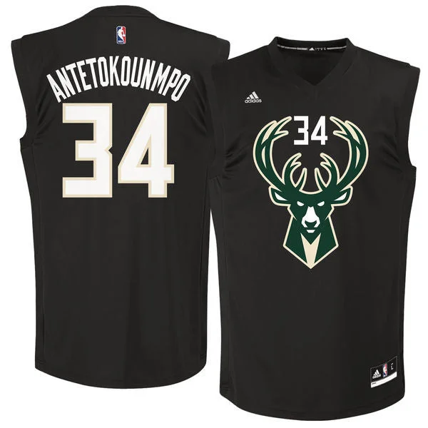 Bucks 34 Giannis Antetokounmpo Black Fashion Replica Basketball Jersey