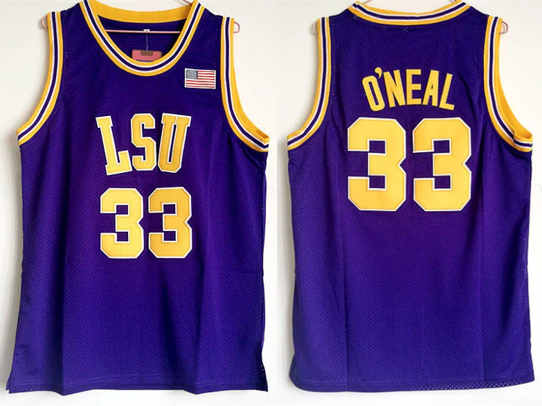 LSU Tigers 33 Shaquille O'Neal Purple College Basketball Basketball Jersey