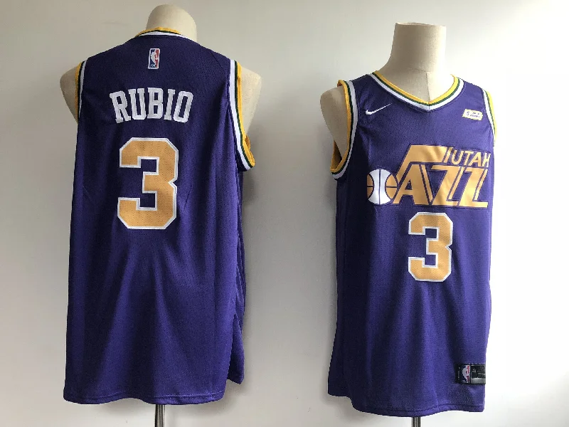 Men's Utah Jazz #3 Ricky Rubio Purple Swingman Stitched Basketball Jersey