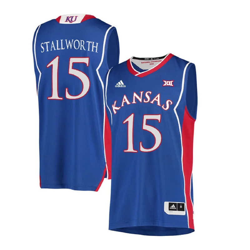 Kansas Jayhawks 15 Bud Stallworth Blue Throwback College Basketball Basketball Jersey