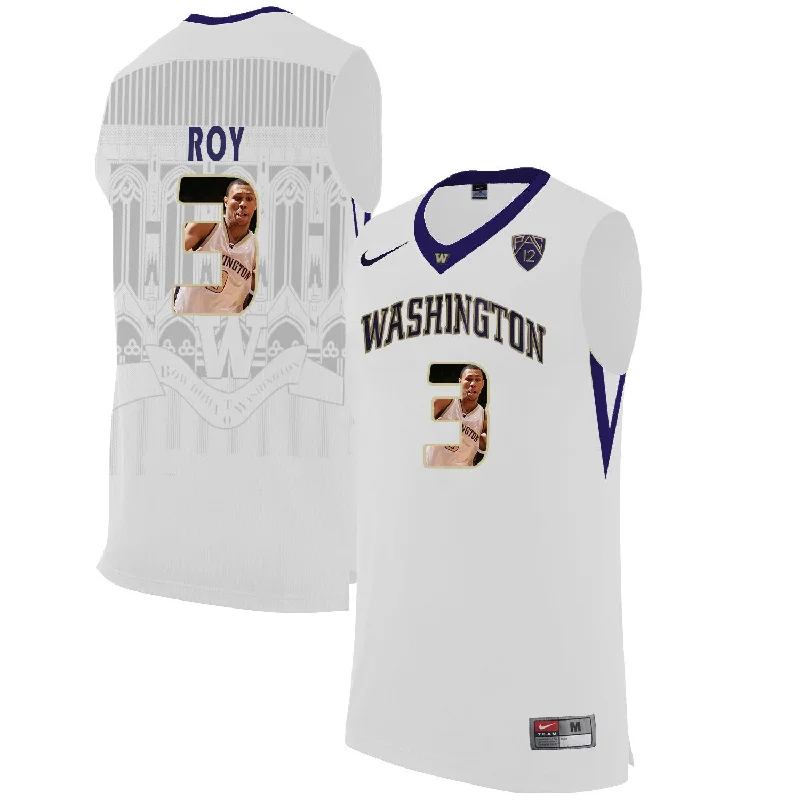 Washington Huskies 3 Brandon Roy White With Portait College Basketball Basketball Jersey