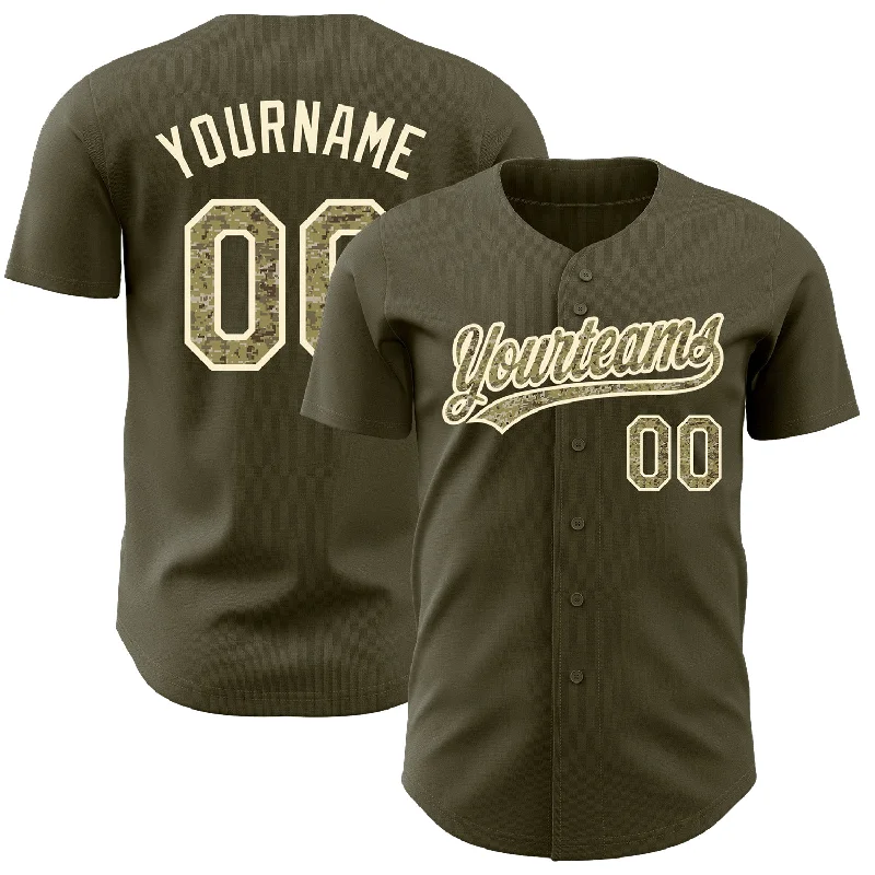 Custom Olive Camo-Cream Authentic Salute To Service Baseball Jersey