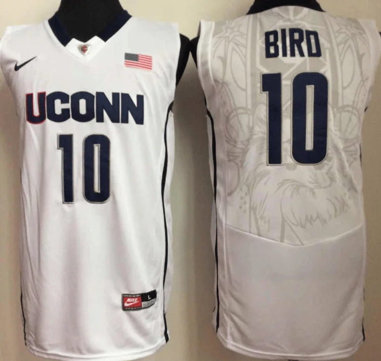 UConn Huskies 10 Sue Bird White College Basketball Basketball Jersey