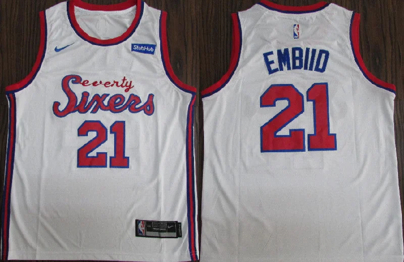 76ers 21 Joel Embiid White 2019-20 Swingman Basketball Jersey