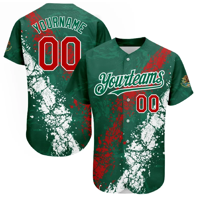 Custom Kelly Green Red-White 3D Mexico Authentic Baseball Jersey