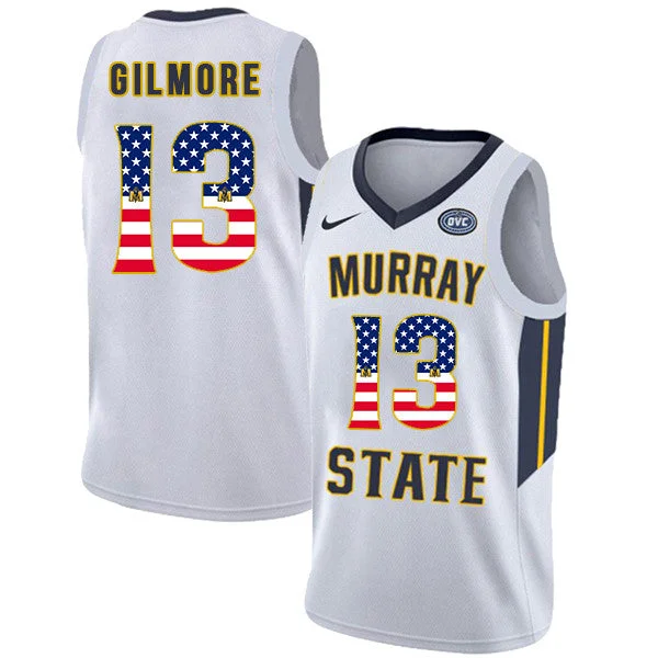 Murray State Racers 13 Devin Gilmore White USA Flag College Basketball Basketball Jersey