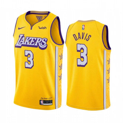 Men's Los Angeles Lakers #3 Anthony Davis Yellow 2019 City Edition Stitched Basketball Jersey