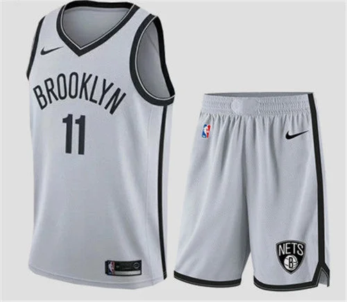 Men's Brooklyn Nets #11 Kyrie Irving White 2019 Stitched Basketball Jersey(With Shorts)