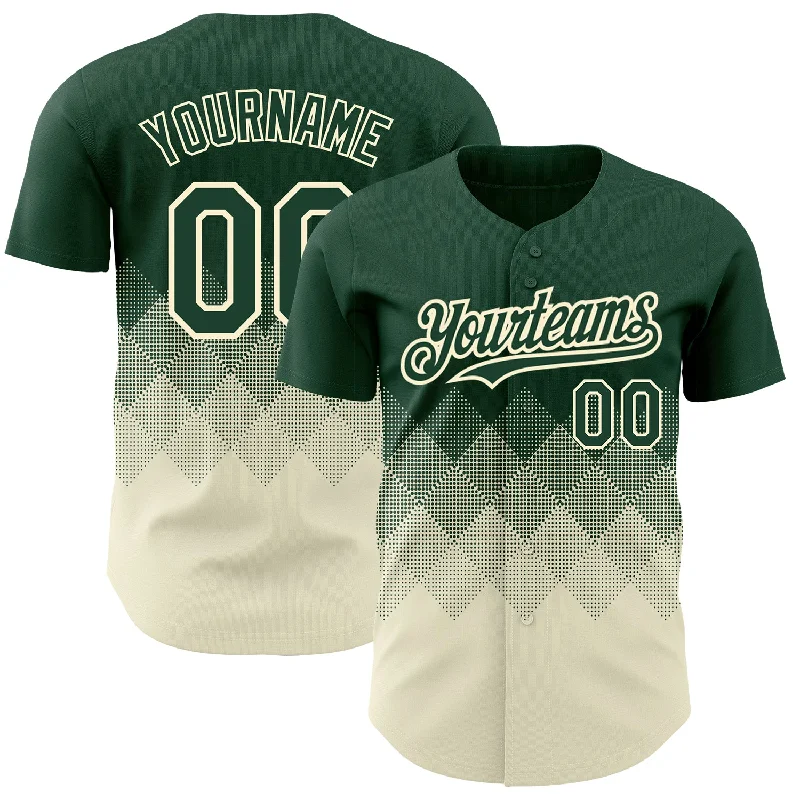 Custom Green Cream 3D Pattern Design Gradient Square Shapes Authentic Baseball Jersey