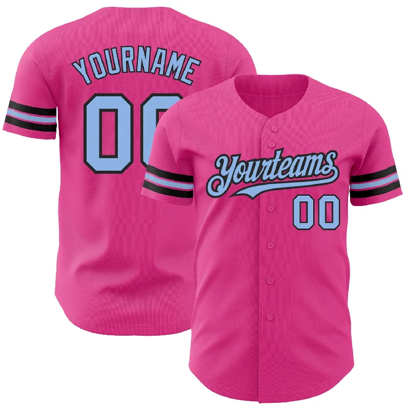 Custom Pink Light Blue-Black Authentic Baseball Jersey