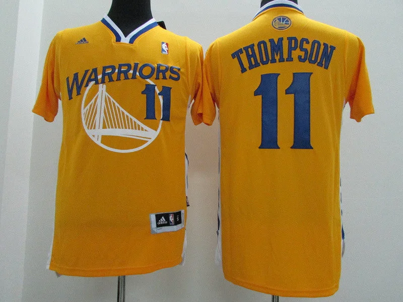 Warriors 11 Klay Thompson Yellow Short Sleeve Basketball Jersey