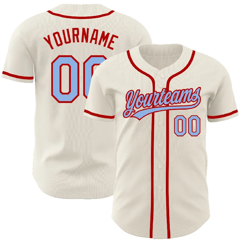 Custom Cream Light Blue-Red Authentic Baseball Jersey