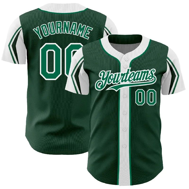 Custom Green Kelly Green-White 3 Colors Arm Shapes Authentic Baseball Jersey