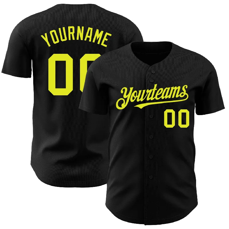 Custom Black Neon Yellow Authentic Baseball Jersey