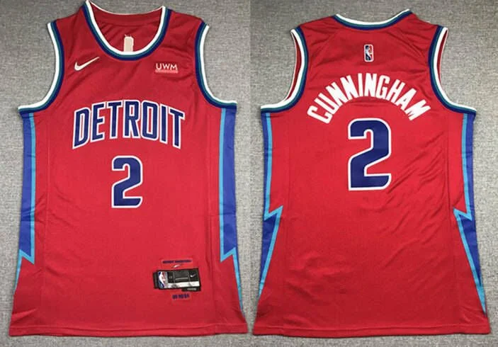 Men's Detroit Pistons #2 Cade Cunningham 75th Anniversary Red City Edition Stitched Basketball Basketball Jersey